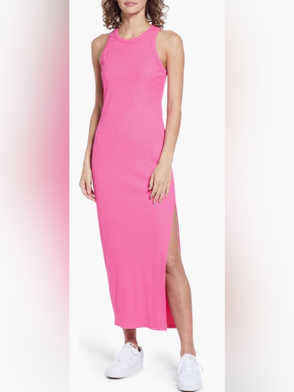 Ribbed sleeveless body con midi dress